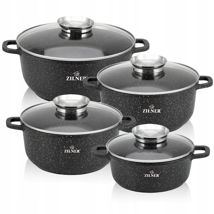 Zestaw garnków Premium ZILNER aluminiowe 8 el. Granitowa Powłoka ZL-7320